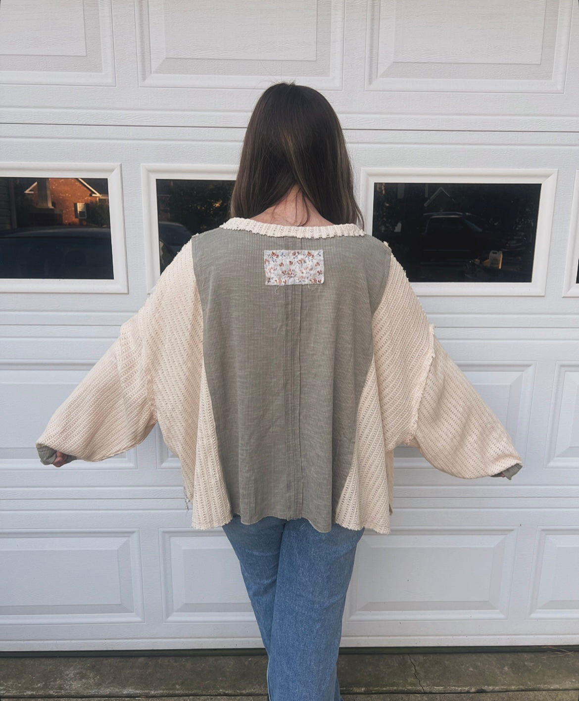 Sage Floral Patch Knit Top