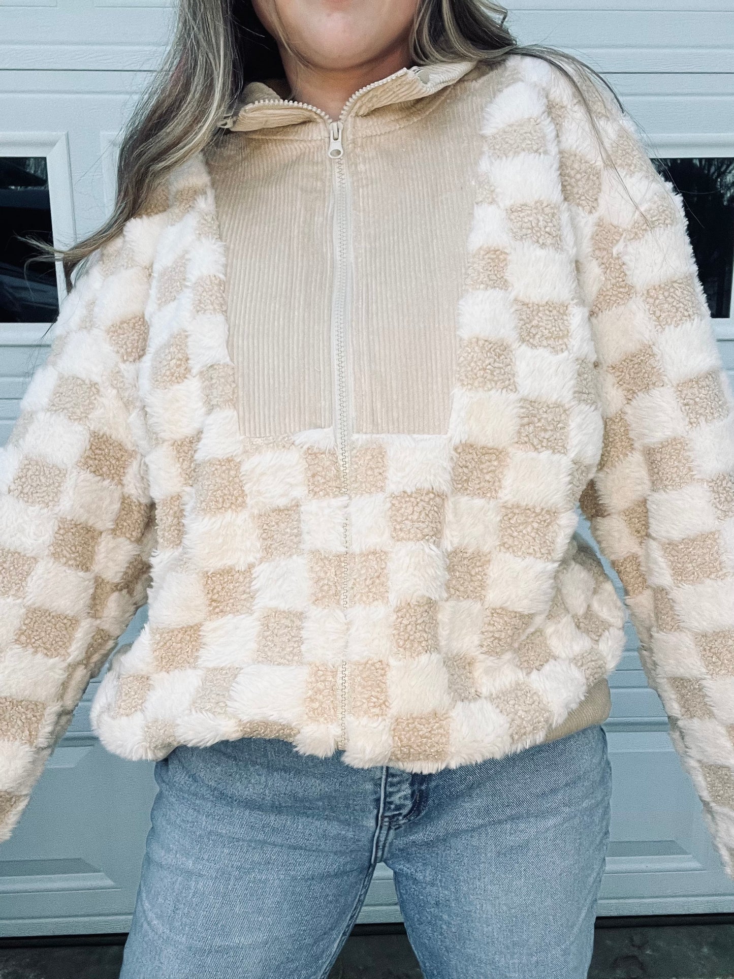 Checkered Sherpa Zip Up