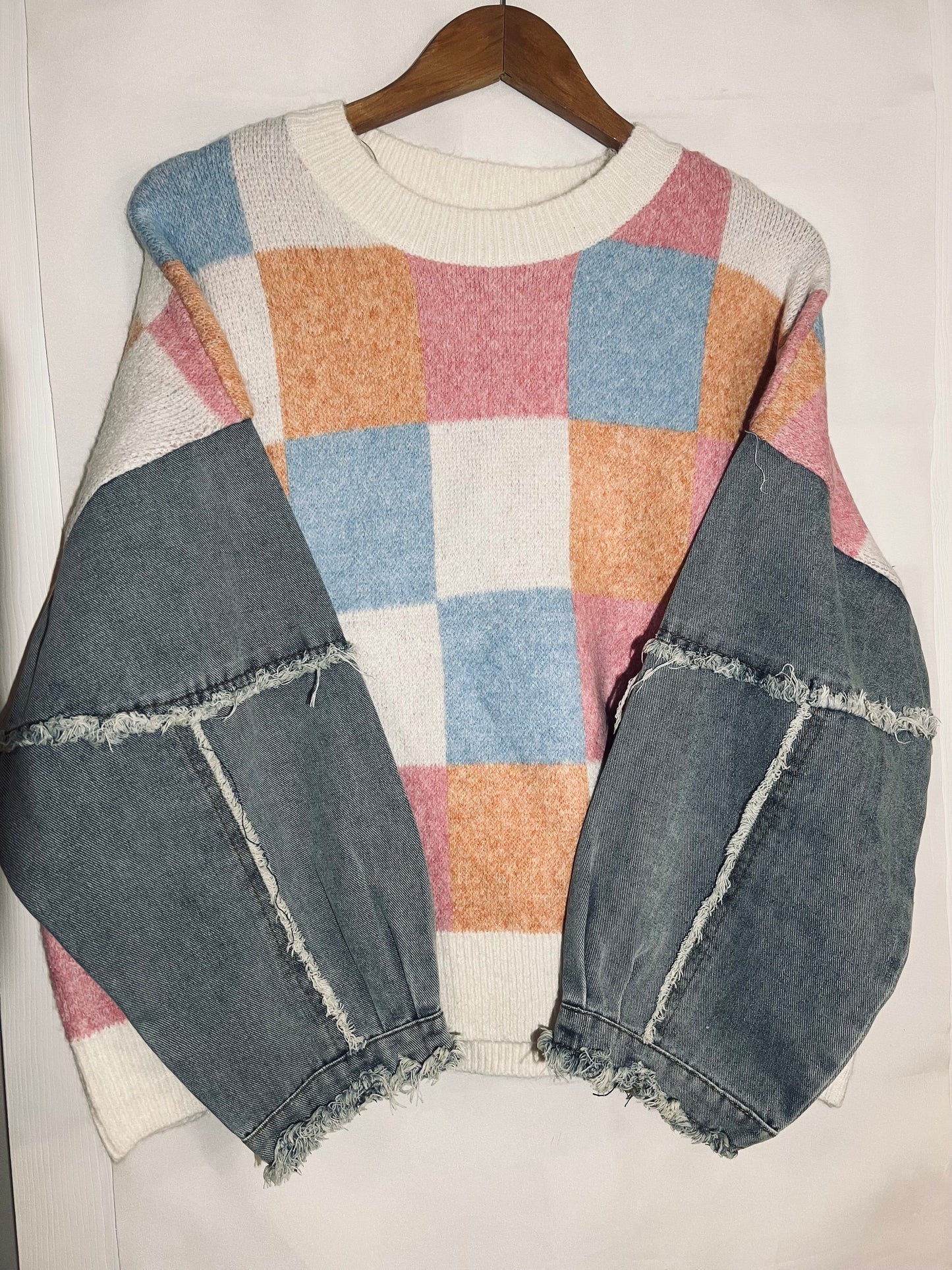 Pastel Checkered Denim Sweater
