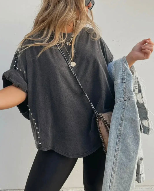 Roll Up Studded Oversized Tee